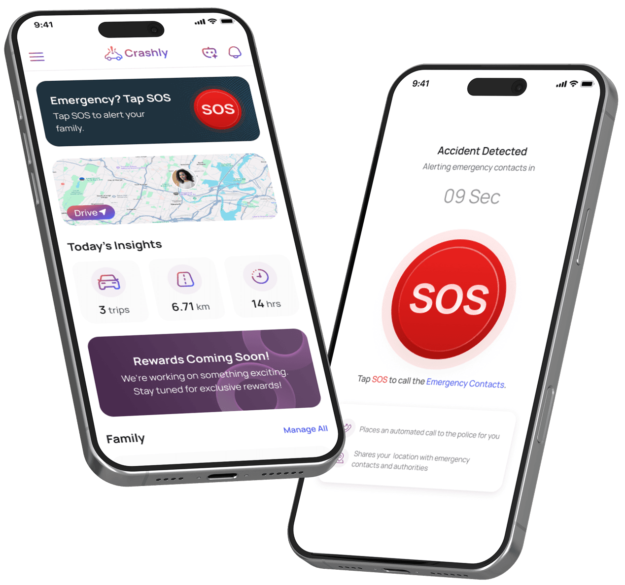 Crashly app SOS screen